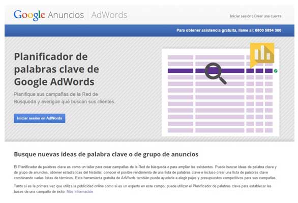 Planificador palabras clave Adwords