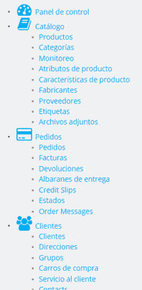 Panel de control Prestashop