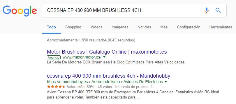Búsqueda de objetos Hobby en Google